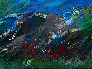 LeRoy Neiman (American, 1921-2012), Elephant Stampede, Serigraph