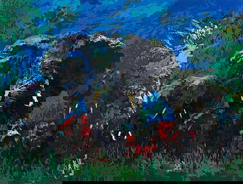 LeRoy Neiman (American, 1921-2012), Elephant Stampede, Serigraph