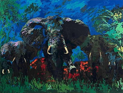 LeRoy Neiman (American, 1921-2012), Elephant Stampede, Serigraph: LeRoy Neiman (American, 1921-2012), Elephant Stampede, Serigraph. Pencil signed lower right. Edition A.P. As framed approximately 50.75W x 41.5H x 1.5D in. Sight approximately 39.0W x 30.0H in.