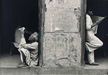 Ananta Dasa (b. 1960) Morning Newspaper, Vrindavana, India, Ca. 1999, Gelatin Silver Print: Ananta Dasa (1960-2021) Morning Newspaper, Vrindavan, India, Ca. 1999, Gelatin Silver Print. Signed, titled, dated on verso. Sheet approximately 14.0W x 11.0H in. Image approximately 9.875W x 6.875H i