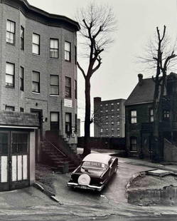 George A. Tice (American, 1938-2025), Car For Sale, Paterson, New Jersey, Gelatin Silver Print: George A. Tice (American, 1938-2025), Car For Sale, Paterson, New Jersey, Gelatin Silver Print. Pencil signed on mount, lower right. Titled, dated on mount verso. Photograph approximately 9.375H x 7.6