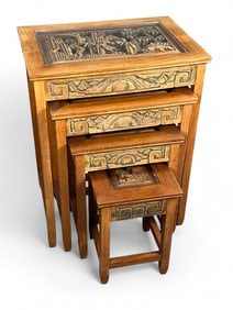 Set Of Chinese Carved Wood Nesting Tables