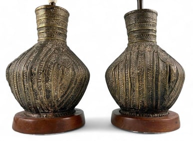 Pair Of Indian Brass Vases, Mounted As Lamps