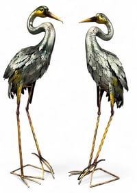 Pair Of Painted Metal Crane Figures