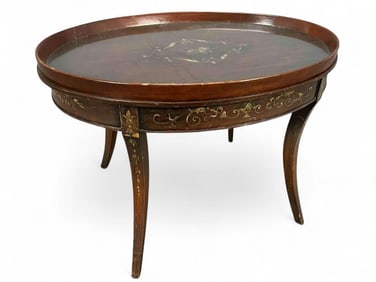 Hand Painted Side Table Or Coffee Table With Floral Motif