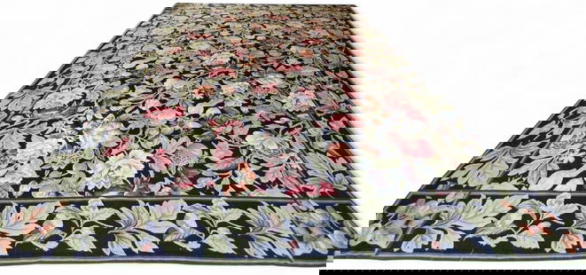 Black Floral Needlepoint Rug: Black Floral Needlepoint Rug. Approximately 11.1L x 8.5W ft. (133.25L x 102.0W in.)