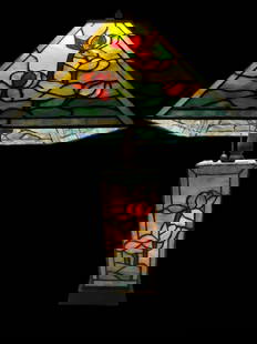 Stained Glass Table Lamp With Water Lily Motif: Stained Glass Table Lamp With Water Lily Motif. Approximately 22.0H x 13.0W x 13.0D in.