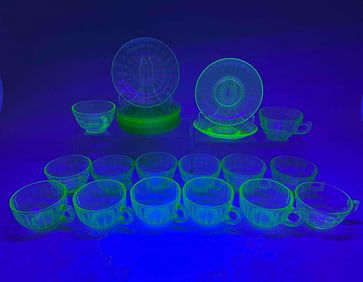 Uranium Glass Cups & Saucers, Twenty Four Pieces