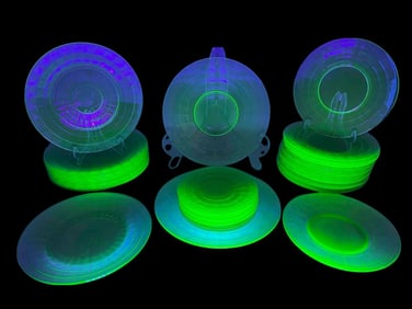 Thirty Seven Green Uranium Glass Plates