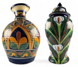 Large Mexican Talavera Pottery Lidded Urn