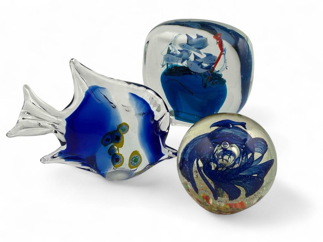 Three Ocean Themed Art Glass Paperweights (1 of 16)