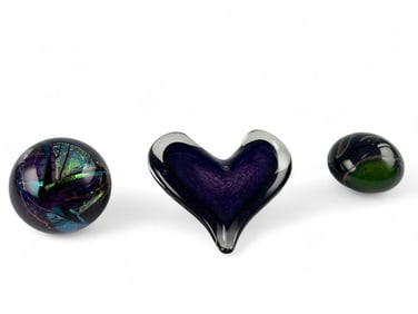 Three Art Glass Paperweights Including Shawn Messenger