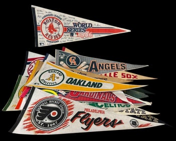 Collection Of Vintage Collegiate, Baseball, Hockey & Basketball Felt Pennants