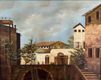 20th Century Italian Cityscape, Oil On Canvas