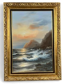 Seascape With Lighthouse, Oil On Canvas, Signed H. Jea