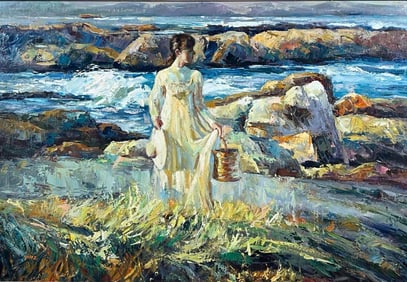 Seashell Gatherer, Oil On Canvas, 20th Century