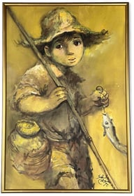 Salvador Cabrera (Filipino, b. 1929), Boy With Fish, Oil On Canvas