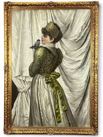 Carl Kahler (American/Austrian, 1855-1906), Woman With Song Bird, Pastel