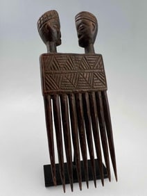 African Chokwe Two Headed Figural Comb