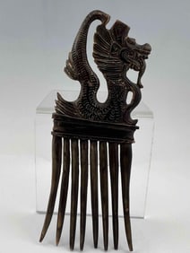 Carved Horn Comb With Dragon Motif