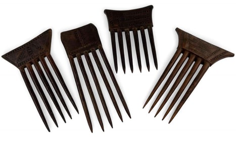 Four African Baule Carved Wood Combs
