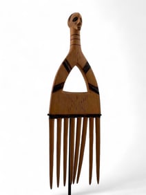 Tchokwe Carved Wood Figural Comb, Angola, Democratic Republic Of The Congo, 19th Century