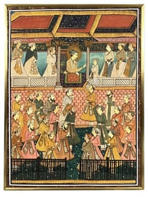 Large Indo Persian Textile Painting, Court Scene