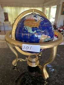 Semiprecious Stone Globe On Brass Stand