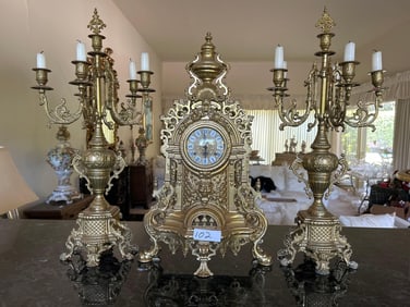 Louis XVI Style Three Piece Brass Garniture