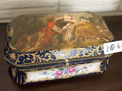 Sevres Style Lidded Porcelain Box: Sevres Style lidded porcelain box.