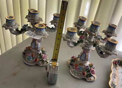 Pair Of Kpm Porcelain Five Light Candelabras