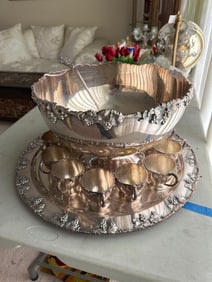Crescent & International Silver Company Silver Plate Punch Bowl Set