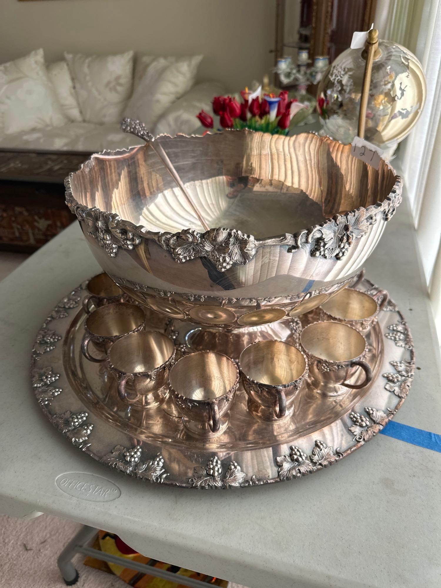Crescent & International Silver Company Silver Plate Punch Bowl Set (1 of 6)