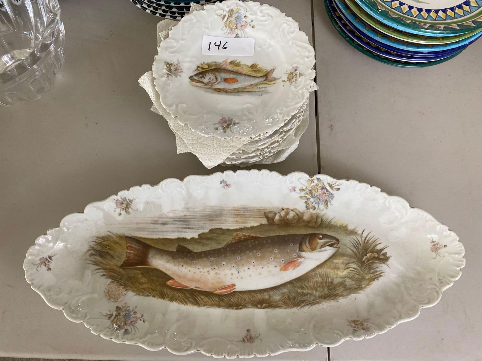 Antique Austrian Porcelain Fish Platter & Plates (1 of 5)