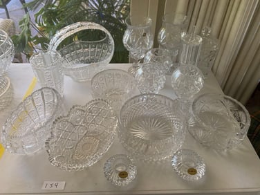 Lot Of Vintage Crystal & Glass Including Polish Crystal Hurricane Lamps