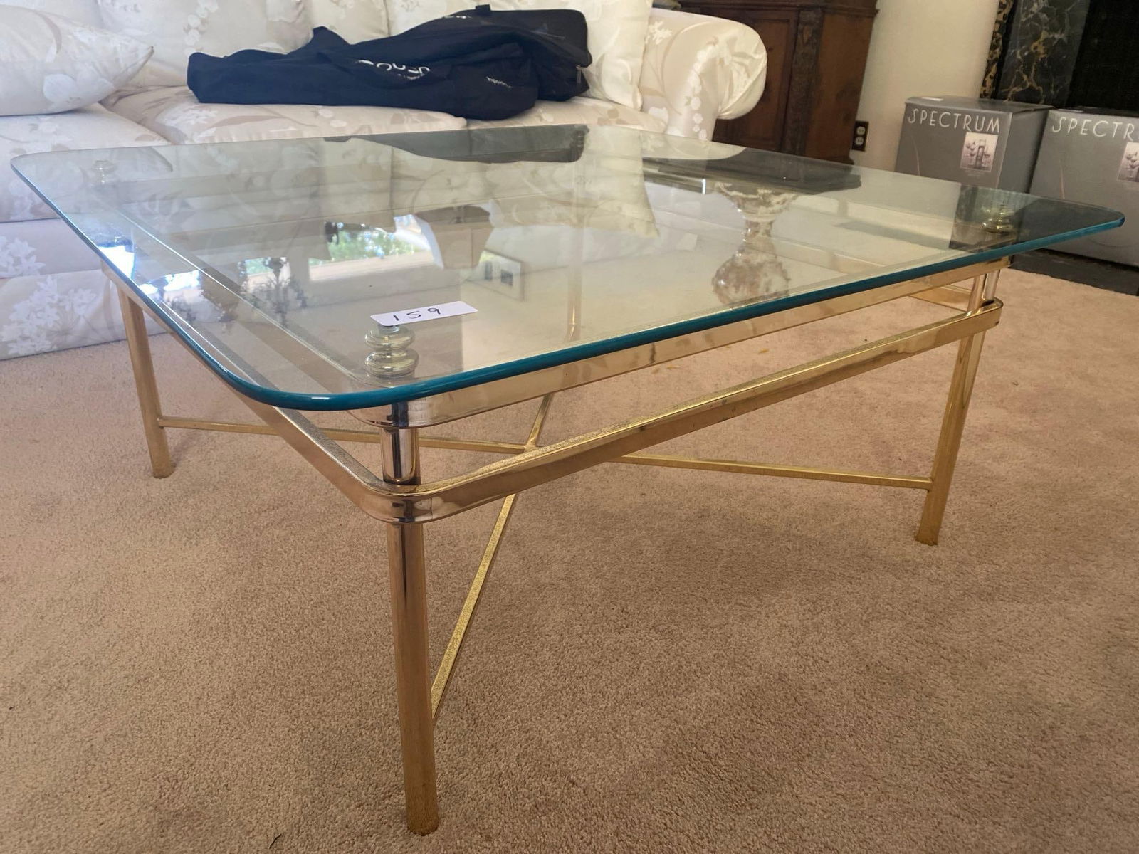 Glass Top Brass Low Table (1 of 3)