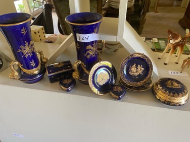 Limoges Porcelain And Other Boxes Blue & Gold Porcelain Items