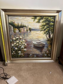 Large Acrylic Painting With River And Boat