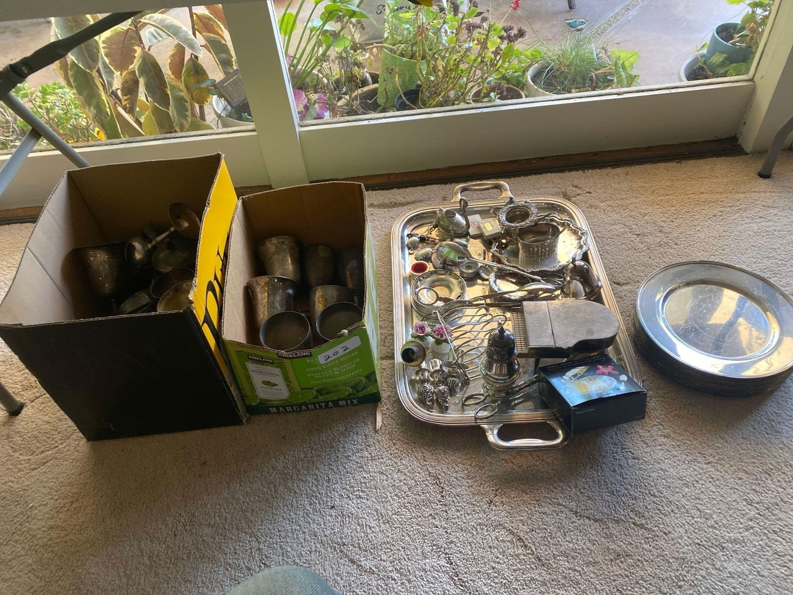 Grouping Of Silver Plate Goblets, Tray, Plates, And Miscellaneous (1 of 5)