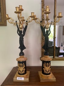 Pair Of Empire Style Gilt Metal Five Light Candelabras