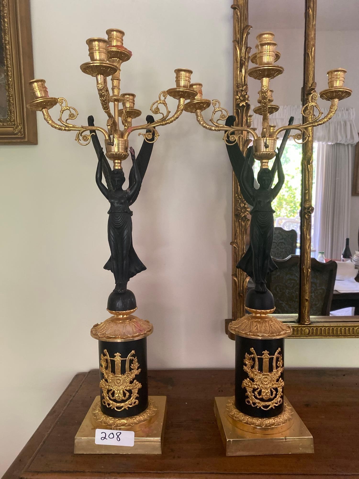 Pair Of Empire Style Gilt Metal Five Light Candelabras (1 of 9)