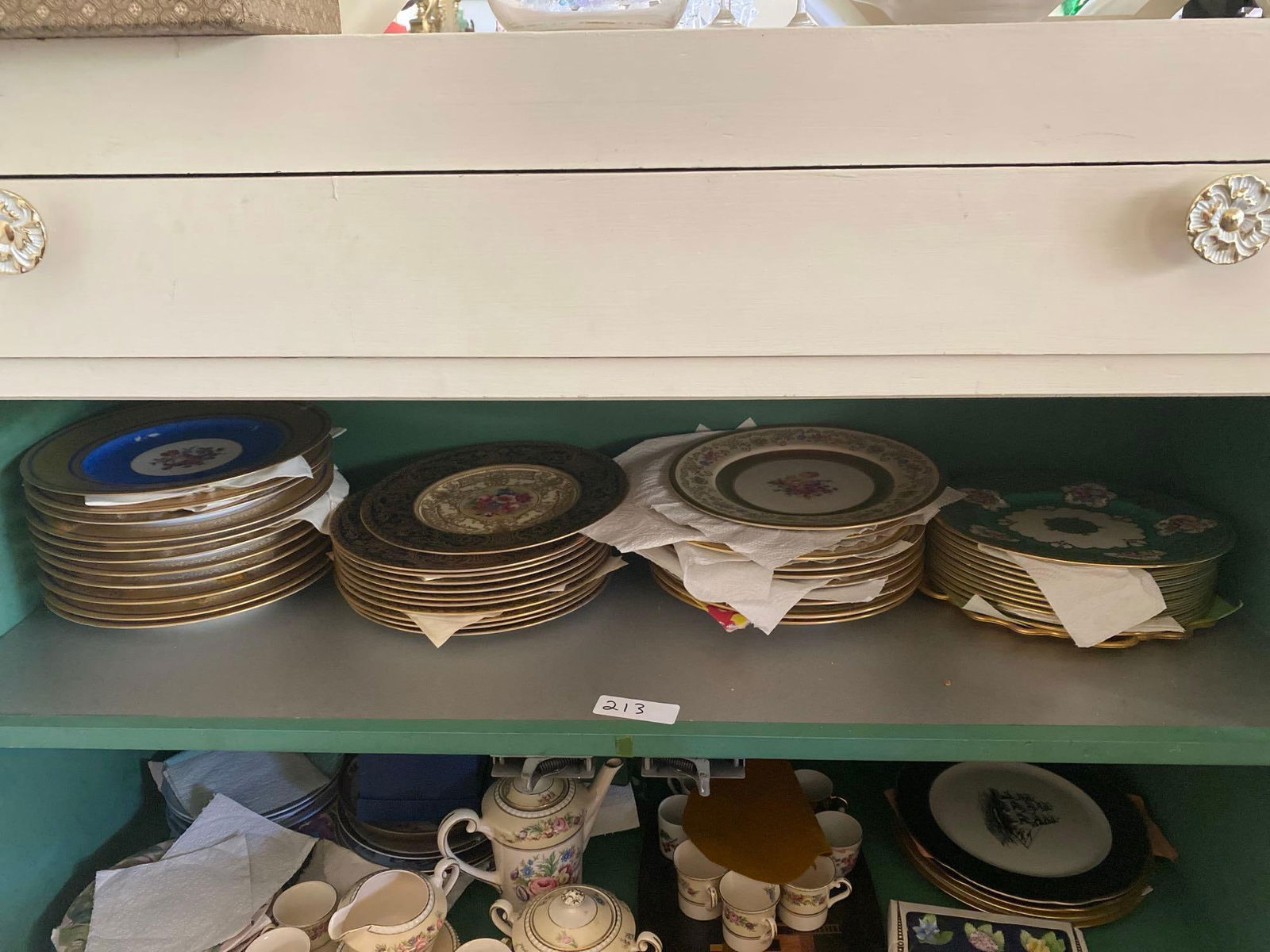 Top Shelf Of Porcelain Plates, Royal Worcester, Edgerton, And Crown Stanfordshire (1 of 10)