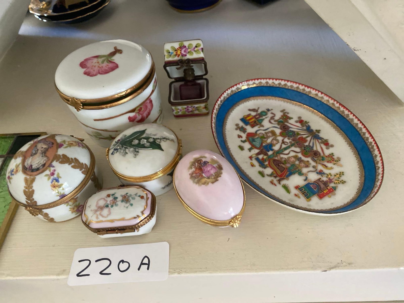 Grouping Of Limoge Porcelain Trinket Boxes: Grouping of Limoge porcelain trinket boxes and more.