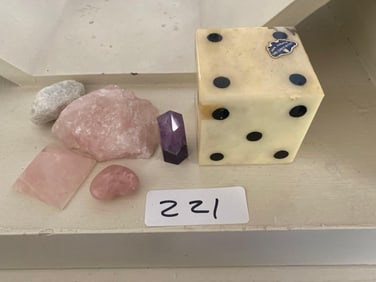 Grouping Of Crystals And Alabaster Dice