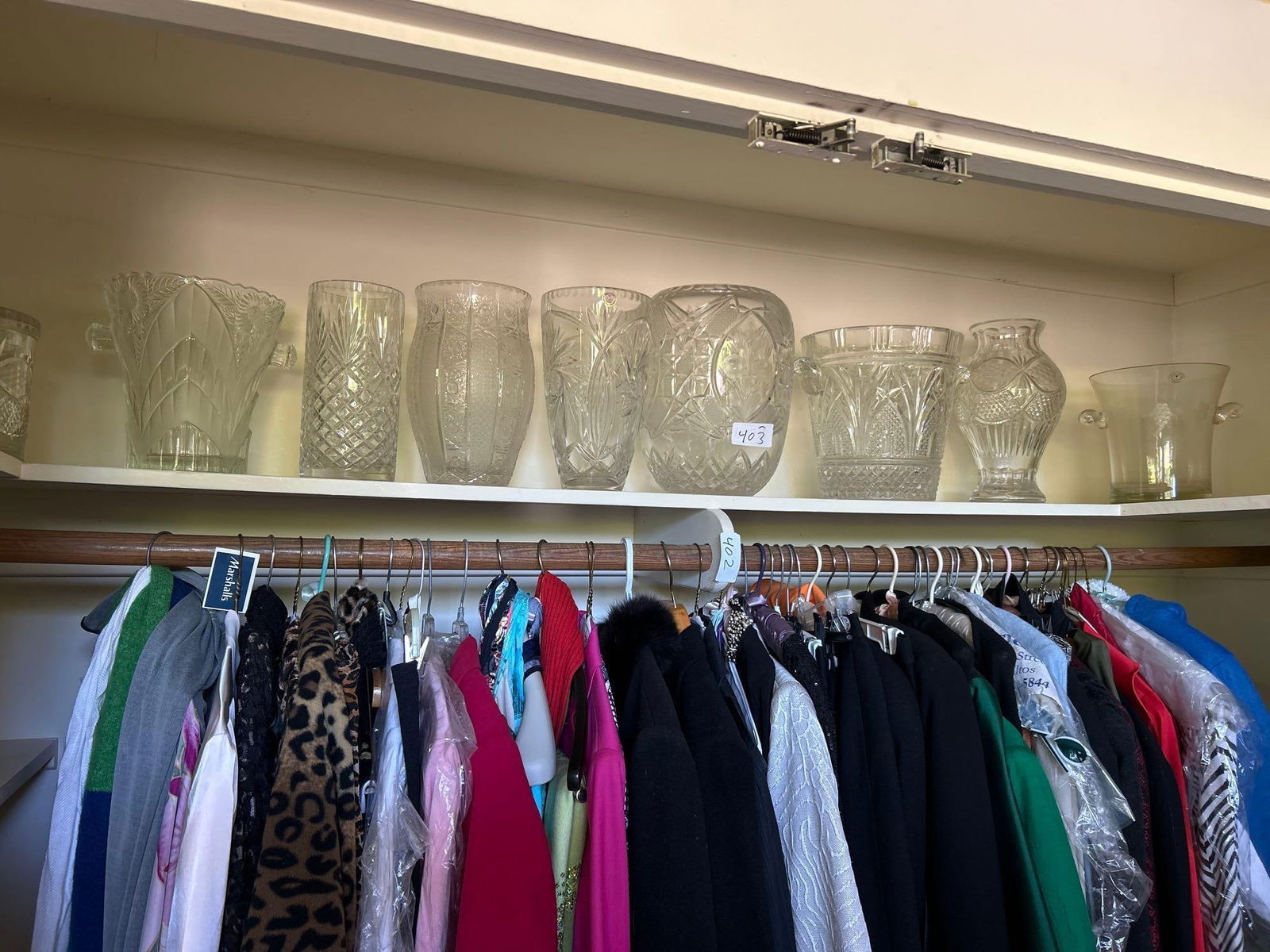 Top Shelf Filled With Large Crystal & Glass Ice Buckets & Vases Including Crystal (1 of 2)