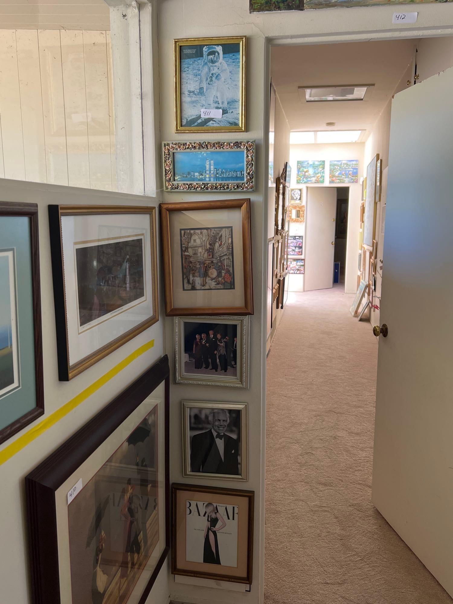 Six Decorative Frames Some With Art: Six decorative frames some with art to include Anton Peck paper cut out.