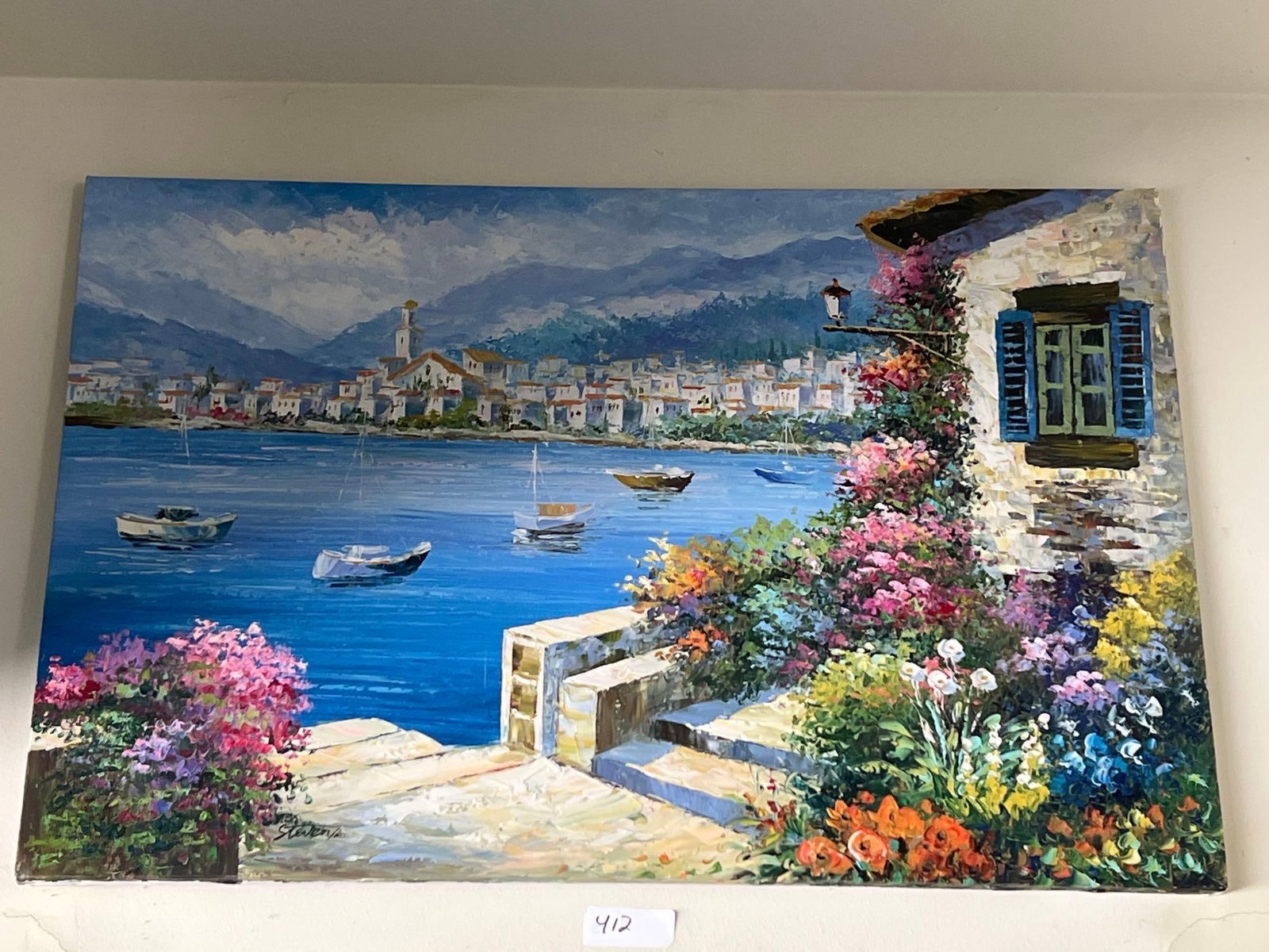 Large Grecian Acrylic Painting: Large Grecian acrylic painting.