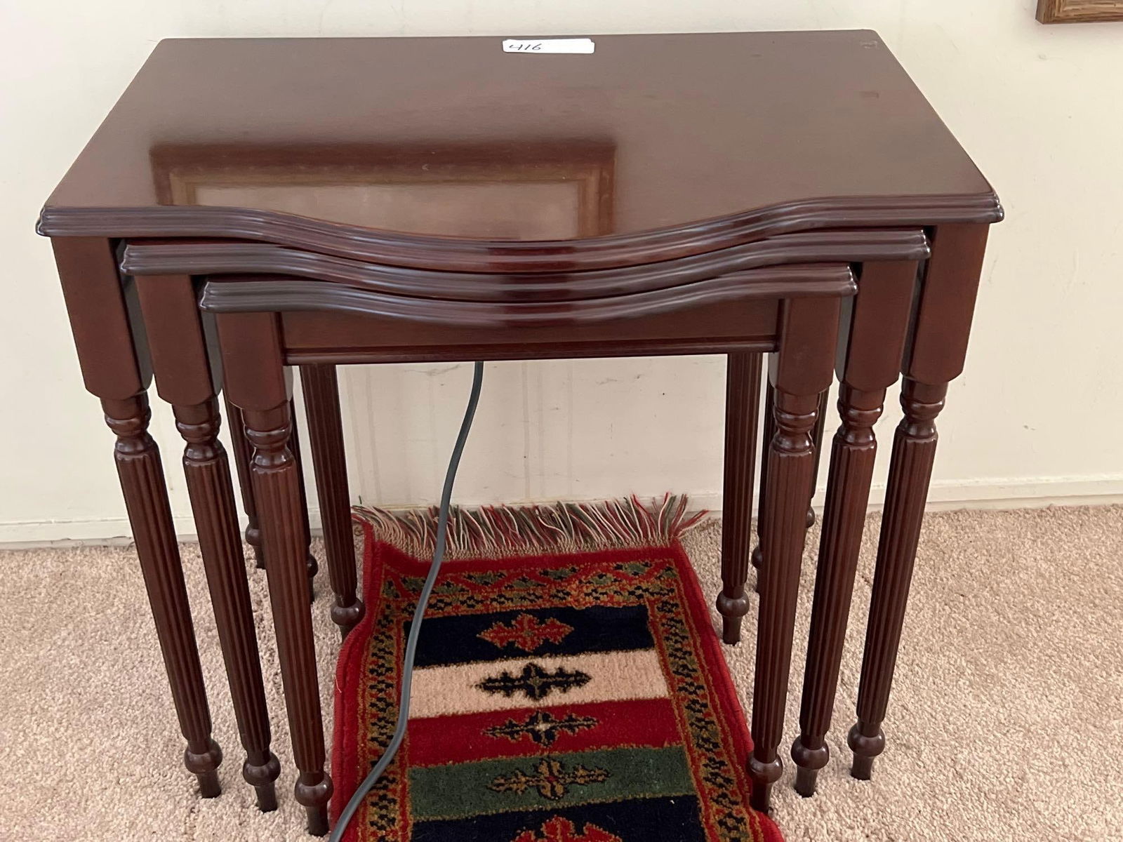 Three Nesting Tables & Small Persian Style Rug. (1 of 2)