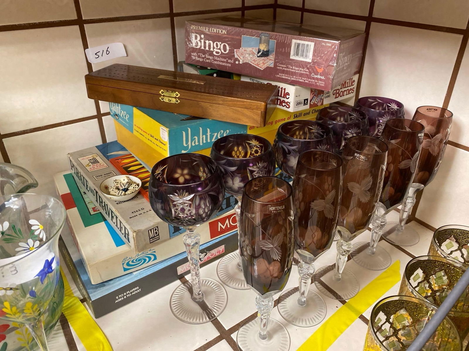 Collection Of Board Games And Sets Of Glassware: Collection of Board Games and sets of Glassware.