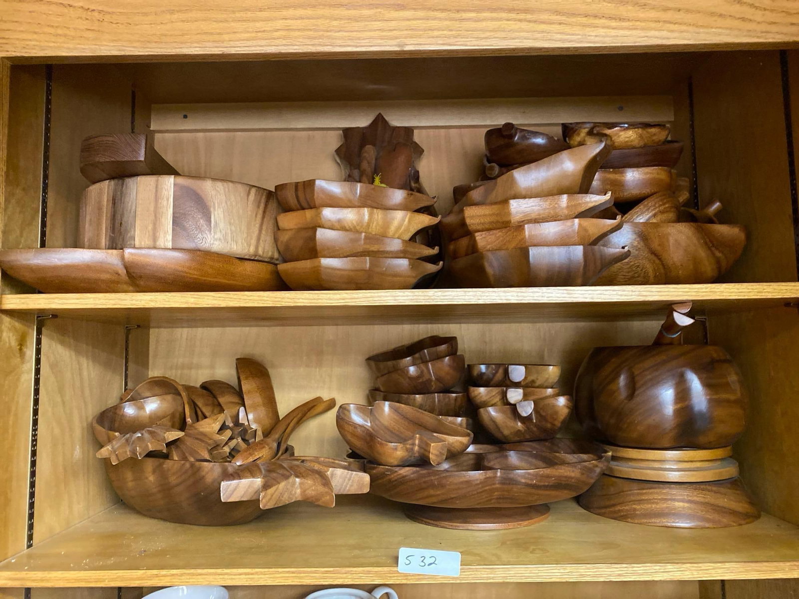 Collection Of Vintage Monkeypod Tableware: Collection of vintage monkeypod tableware.